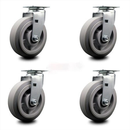 Service Caster 6 Inch Thermoplastic Rubber Wheel Swivel Caster Set with Ball Bearings SCC SCC-20S620-TPRBF-4
